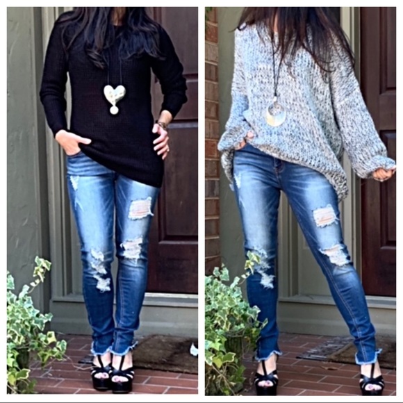 Denim - ✨LAST ONE✨Chic Frayed Hem Distressed Jeans